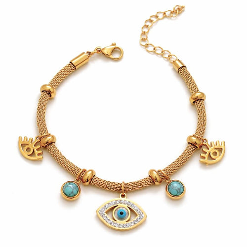 Turkish Eye with Pearl Turquoise Bracelet (18K Gold Plated) | Luvesina