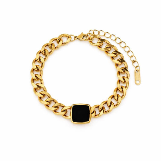 Chain Ónix Square Bracelet (Gold Plated) | Luvesina