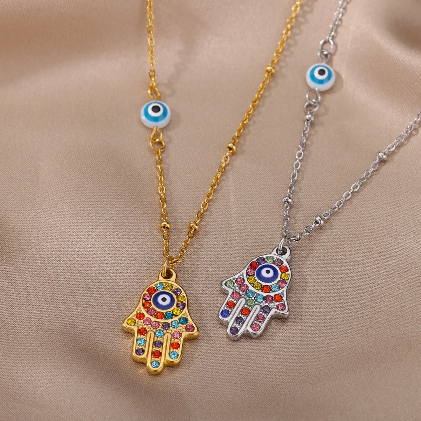 Hand of Fatima Hamsa with Zirconia Necklace | Luvesina