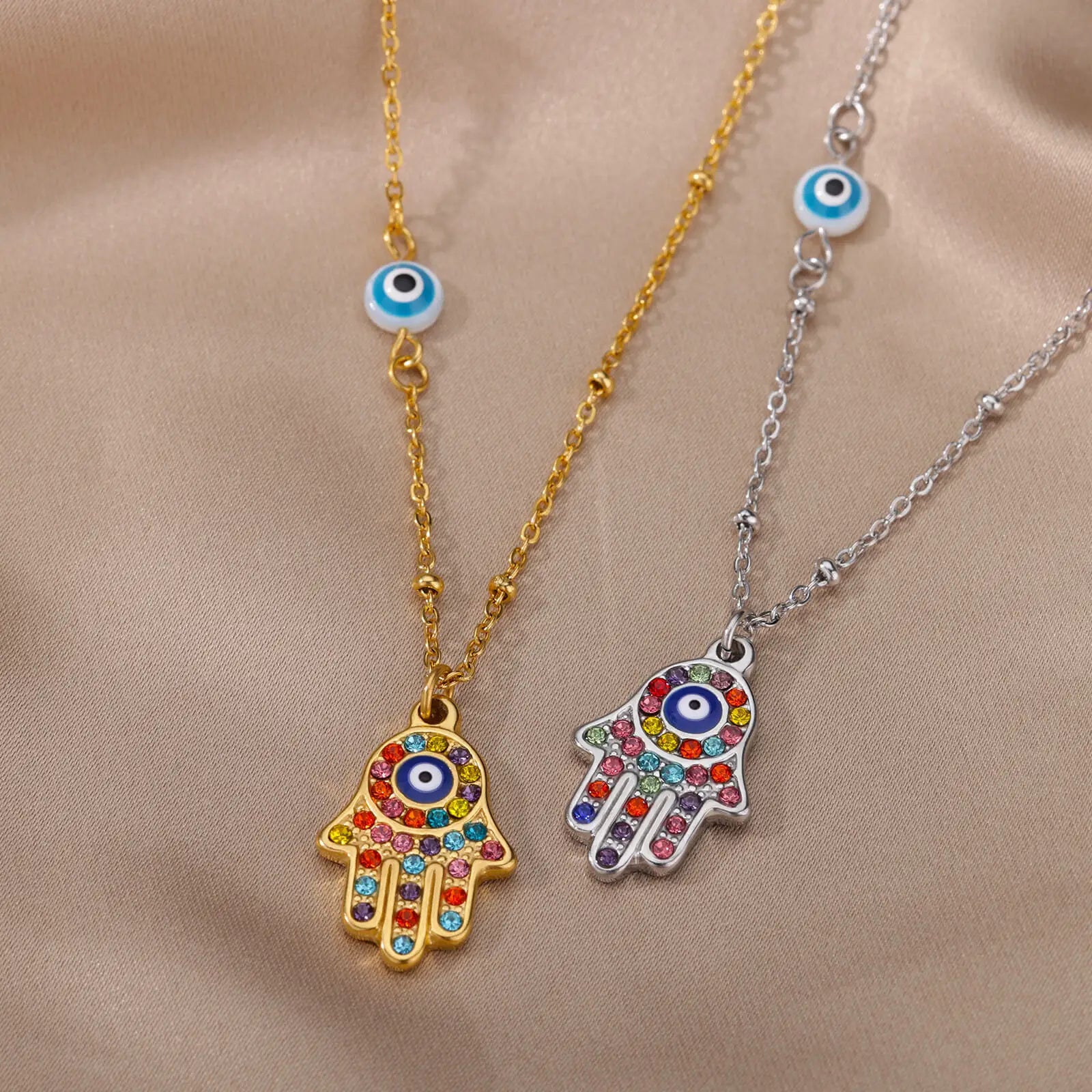 Hand of Fatima Hamsa with Zirconia Necklace | Luvesina