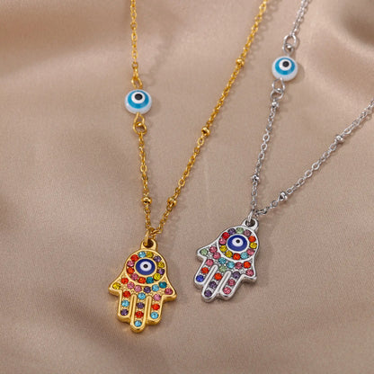 Hand of Fatima Hamsa with Zirconia Necklace | Luvesina