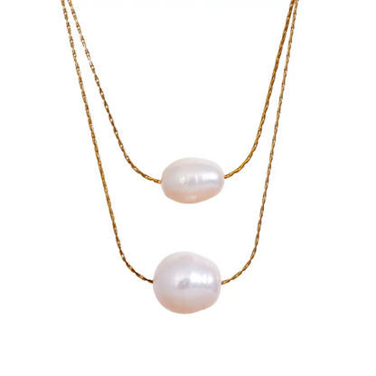 Pearl Dos Capas Necklace (18K Gold Plated) | Luvesina