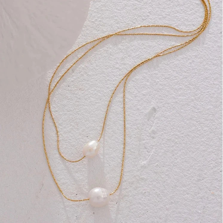 Pearl Dos Capas Necklace (18K Gold Plated) | Luvesina
