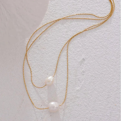 Pearl Dos Capas Necklace (18K Gold Plated) | Luvesina