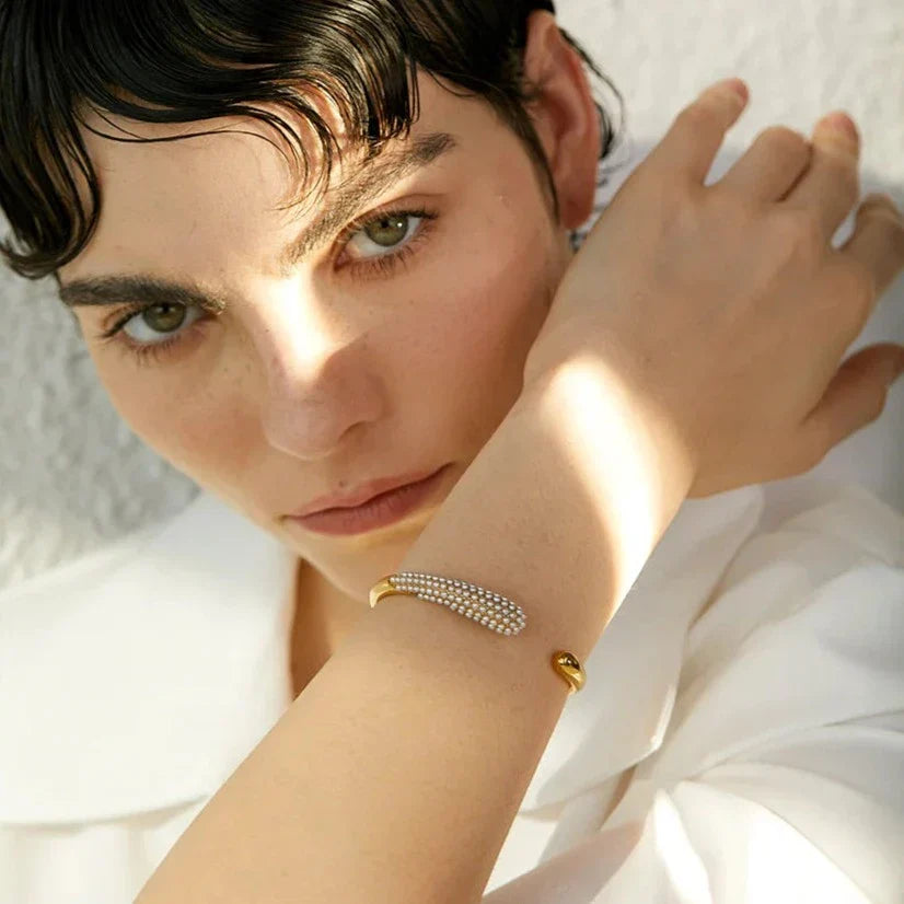 Set Spike Pearl: Bracelet + Earring + Ring (18K Gold Plated) | Luvesina