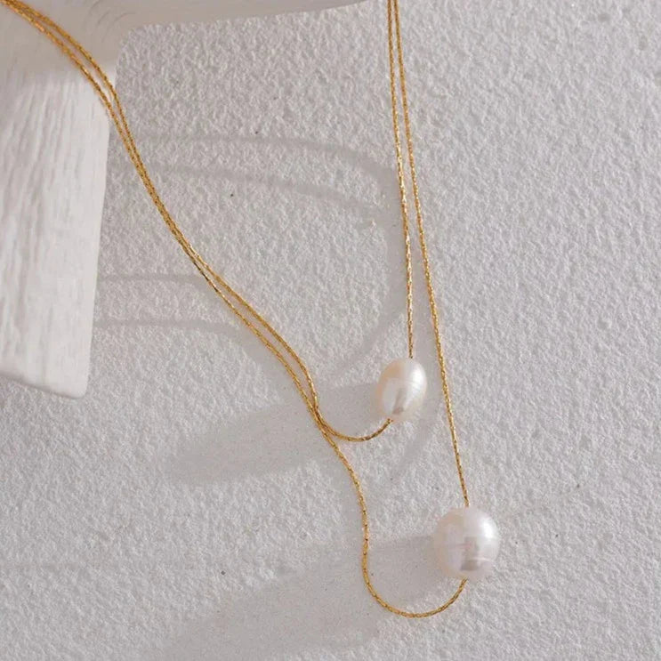 Pearl Dos Capas Necklace (18K Gold Plated) | Luvesina