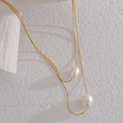 Pearl Dos Capas Necklace (18K Gold Plated) | Luvesina