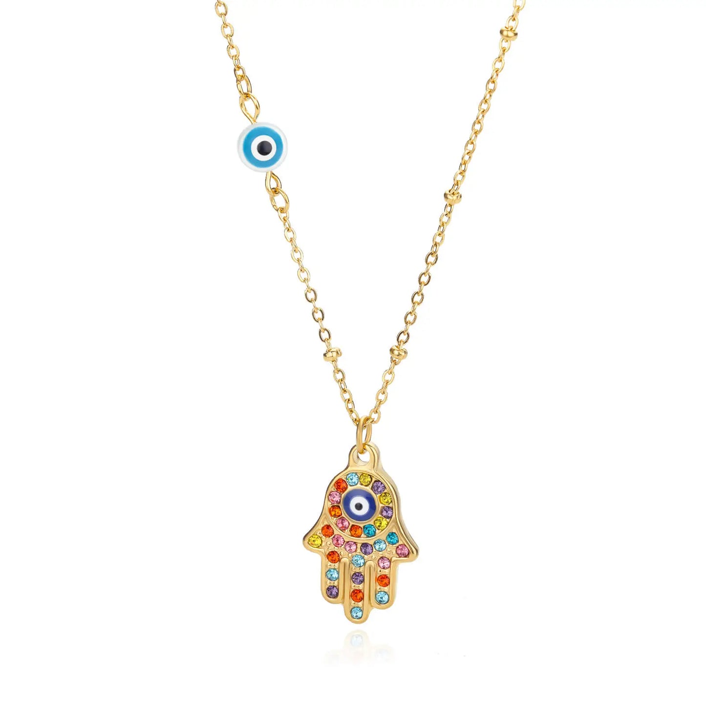 Hand of Fatima Hamsa with Zirconia Necklace | Luvesina