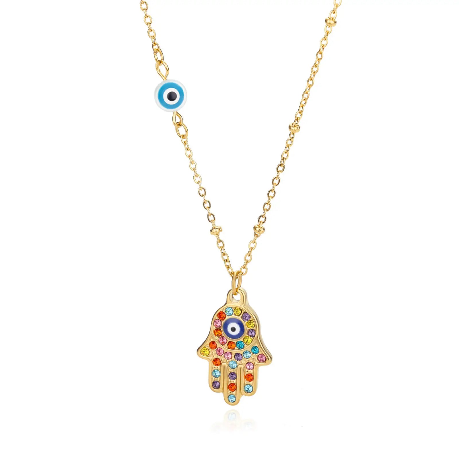Hand of Fatima Hamsa with Zirconia Necklace | Luvesina