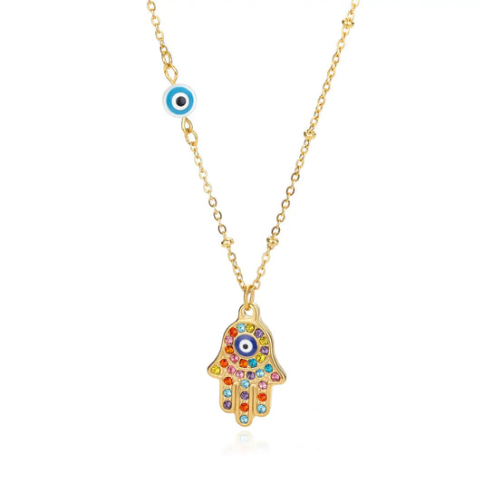 Hand of Fatima Hamsa with Zirconia Necklace | Luvesina