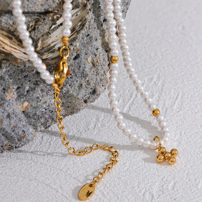 Pearls with Pendant of Cross Necklace (18K Gold Plated) | Luvesina