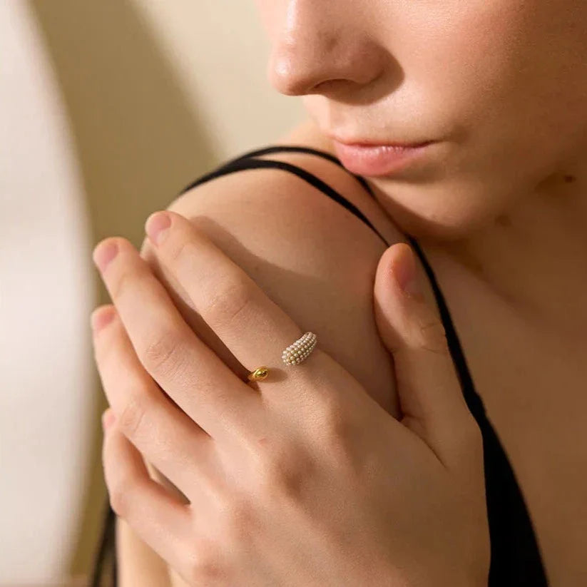 Spike with Pearls Adjustable Ring (18K Gold Plated) | Luvesina