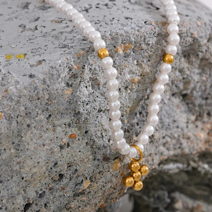 Pearls with Pendant of Cross Necklace (18K Gold Plated) | Luvesina