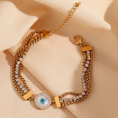 Turkish Eye Chain Triple Zirconia Bracelet (18K Gold Plated) | Luvesina