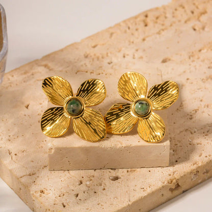 Flower of Emerald Earring (18K Gold Plated) | Luvesina