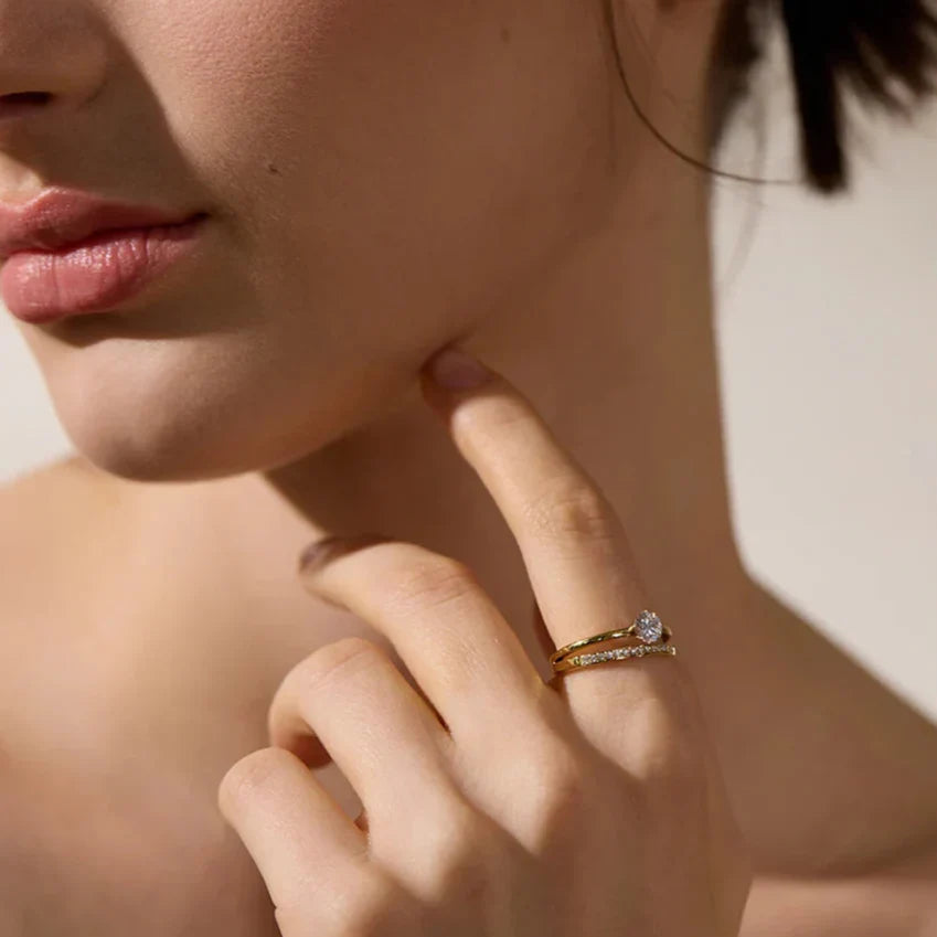 Double Studded Solitaire Ring (Gold Plated) | Luvesina