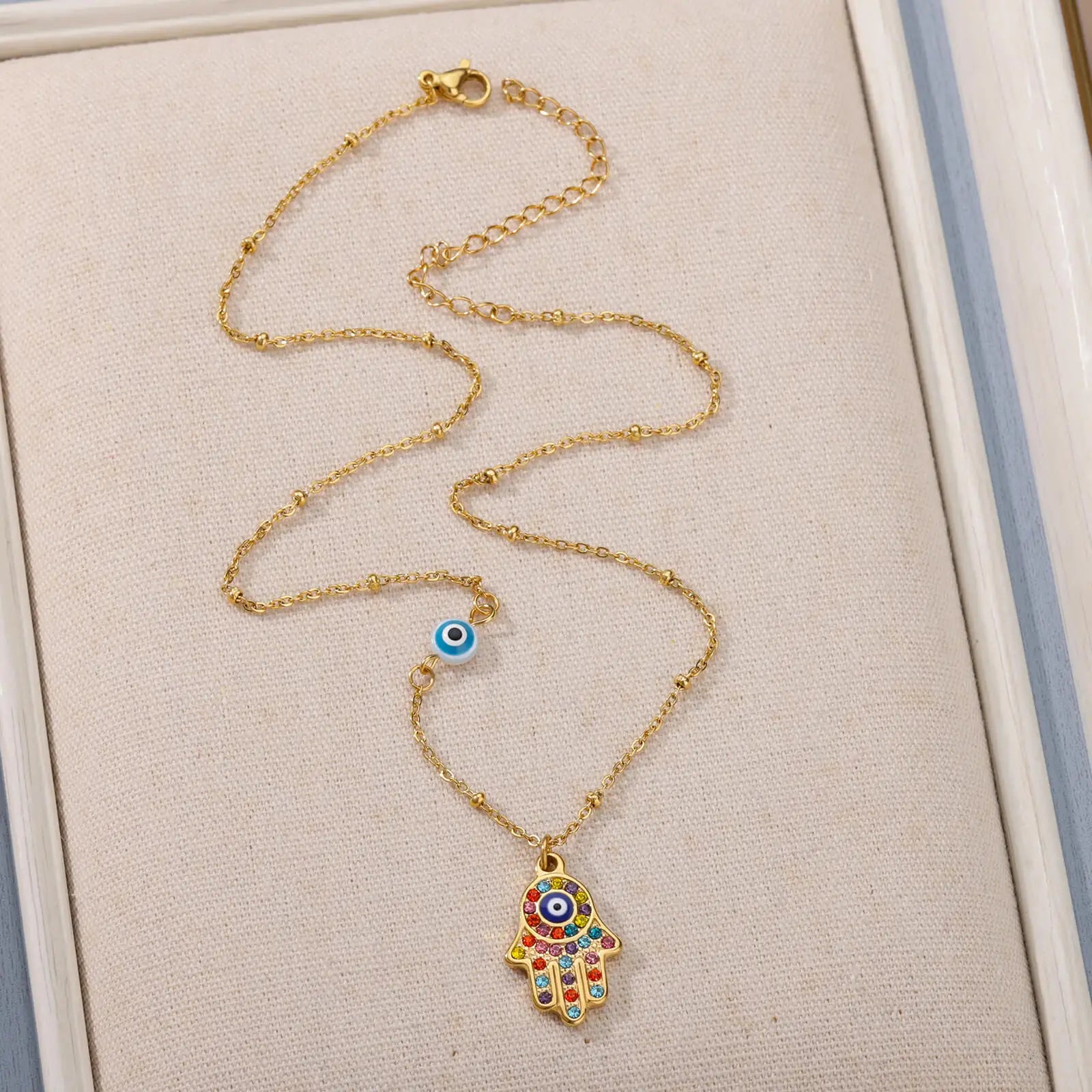 Hand of Fatima Hamsa with Zirconia Necklace | Luvesina