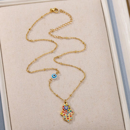 Hand of Fatima Hamsa with Zirconia Necklace | Luvesina