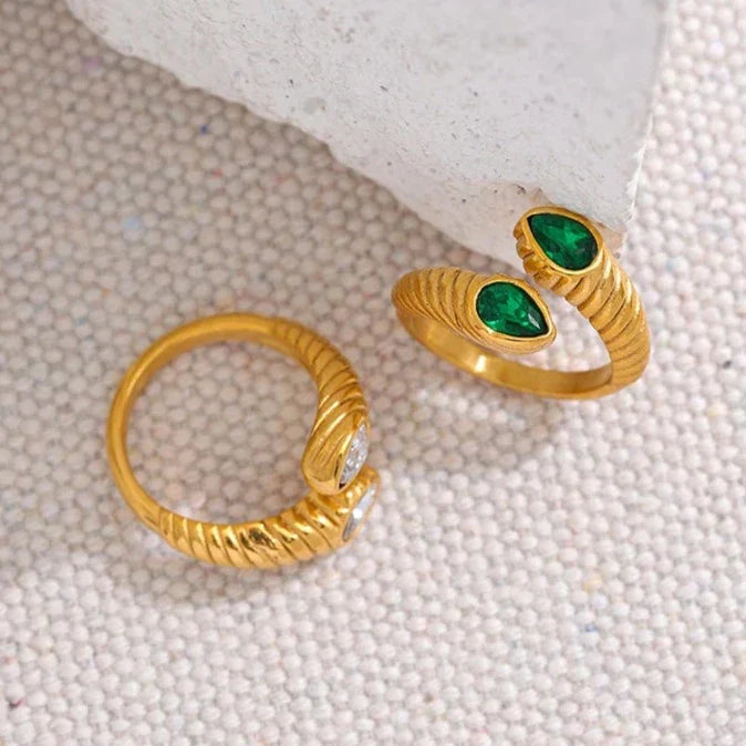 Snake Adjustable with Zirconia Ring (18K Gold Plated) | Luvesina