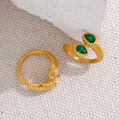 Snake Adjustable with Zirconia Ring (18K Gold Plated) | Luvesina