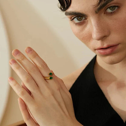 Snake Adjustable with Zirconia Ring (18K Gold Plated) | Luvesina