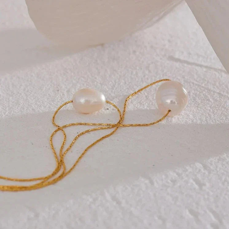 Pearl Dos Capas Necklace (18K Gold Plated) | Luvesina