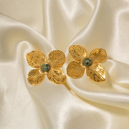 Flower of Emerald Earring (18K Gold Plated) | Luvesina