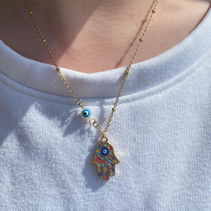 Hand of Fatima Hamsa with Zirconia Necklace | Luvesina