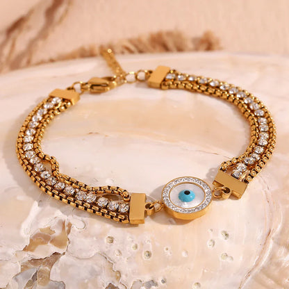 Turkish Eye Chain Triple Zirconia Bracelet (18K Gold Plated) | Luvesina
