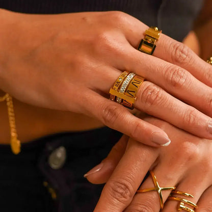 Triple Roman Numerals Ring (18K Gold Plated) | Luvesina