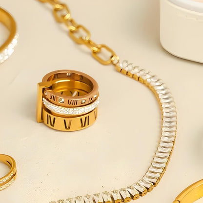 Triple Roman Numerals Ring (18K Gold Plated) | Luvesina