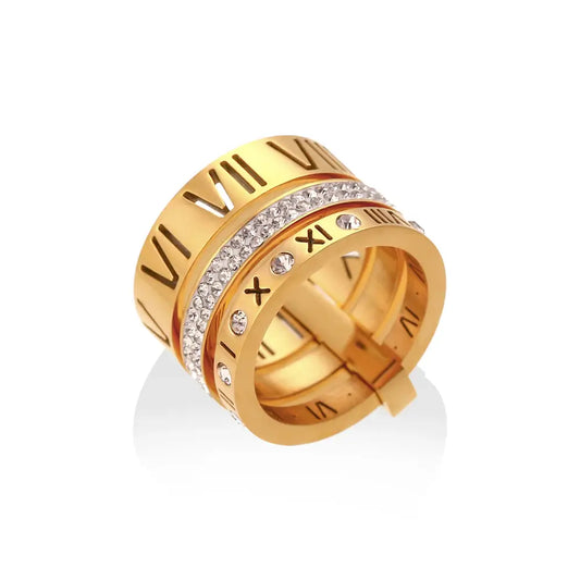 Triple Roman Numerals Ring (18K Gold Plated) | Luvesina