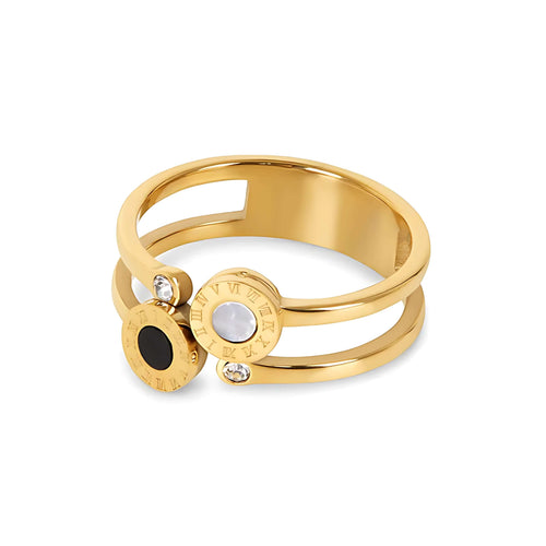 Double with Roman Numerals Ring (Gold Plated) | Luvesina