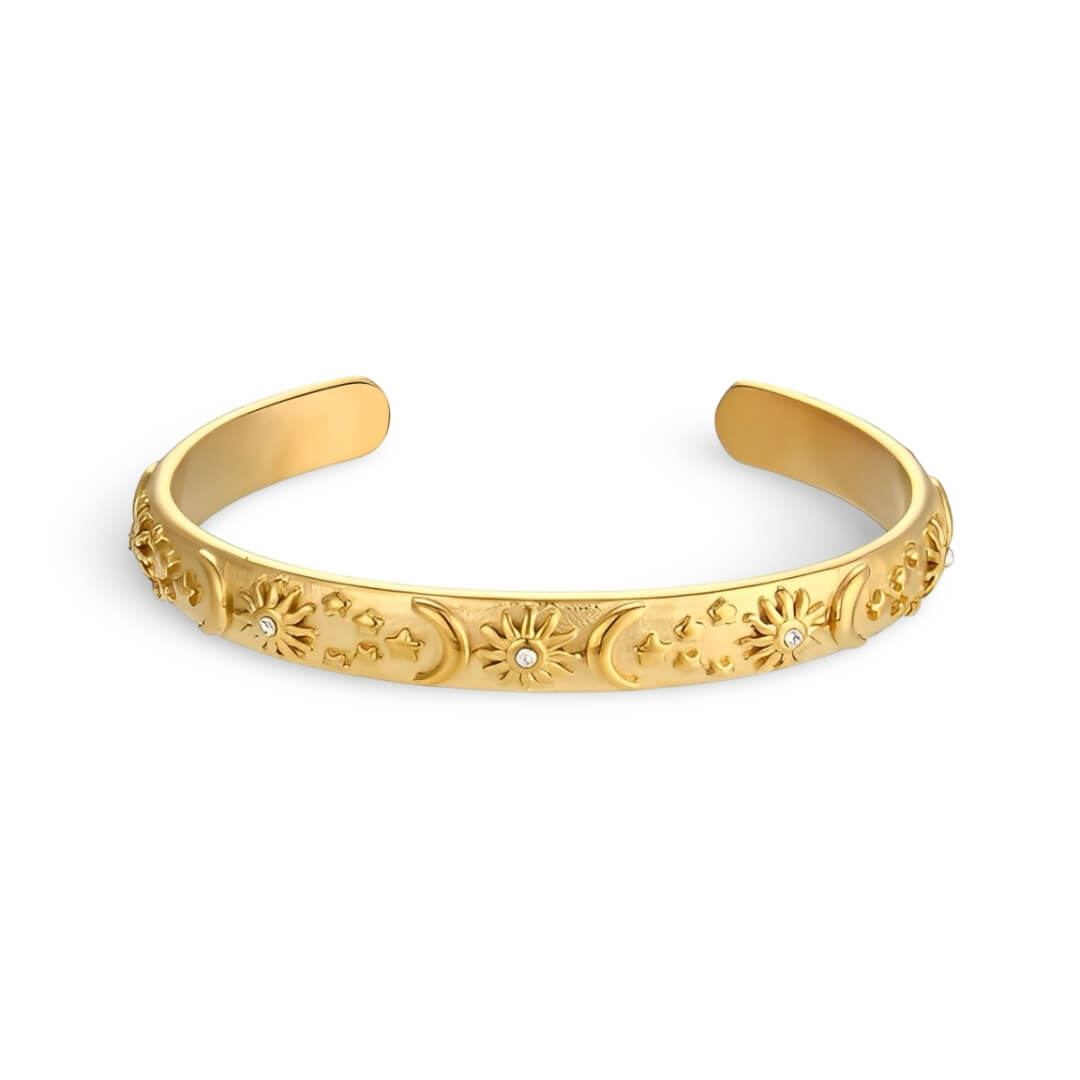 Brazalete Celeste Sun and Moon with Zirconia Crystals (18K Gold Plated) | Luvesina