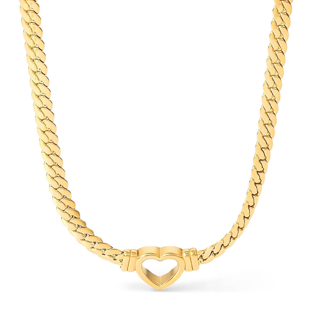 Heart with Chain of Links Gruesos Necklace (18K Gold Plated) | Luvesina