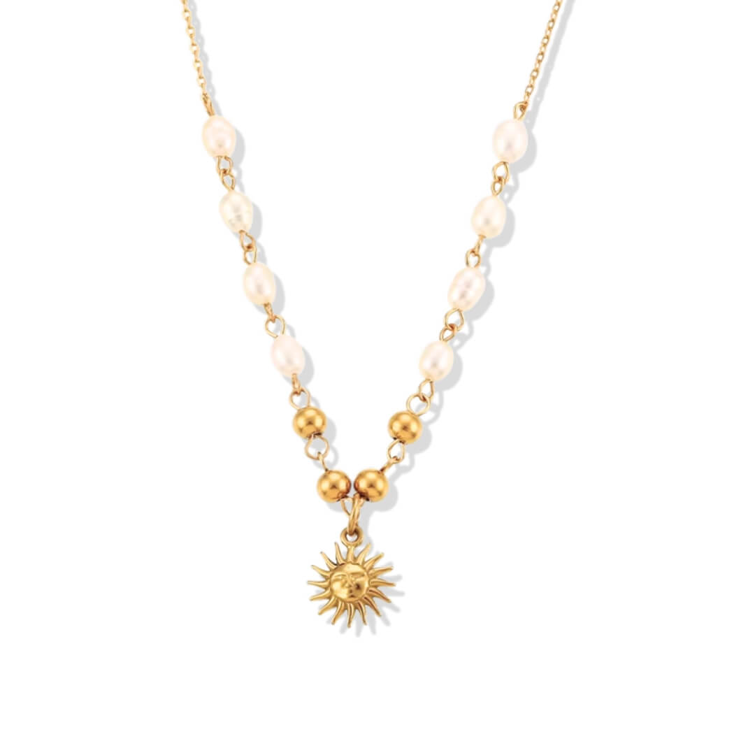 Sun with Pearls Necklace (Gold Plated) | Luvesina