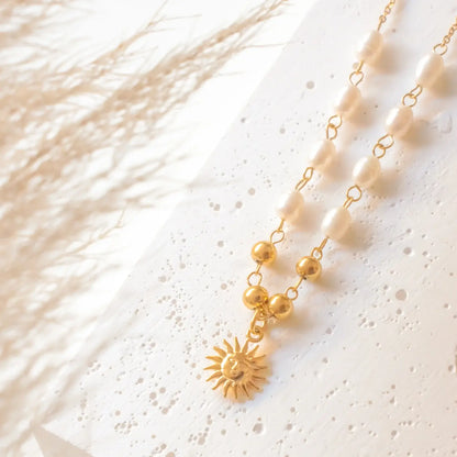 Sun with Pearls Necklace (Gold Plated) | Luvesina