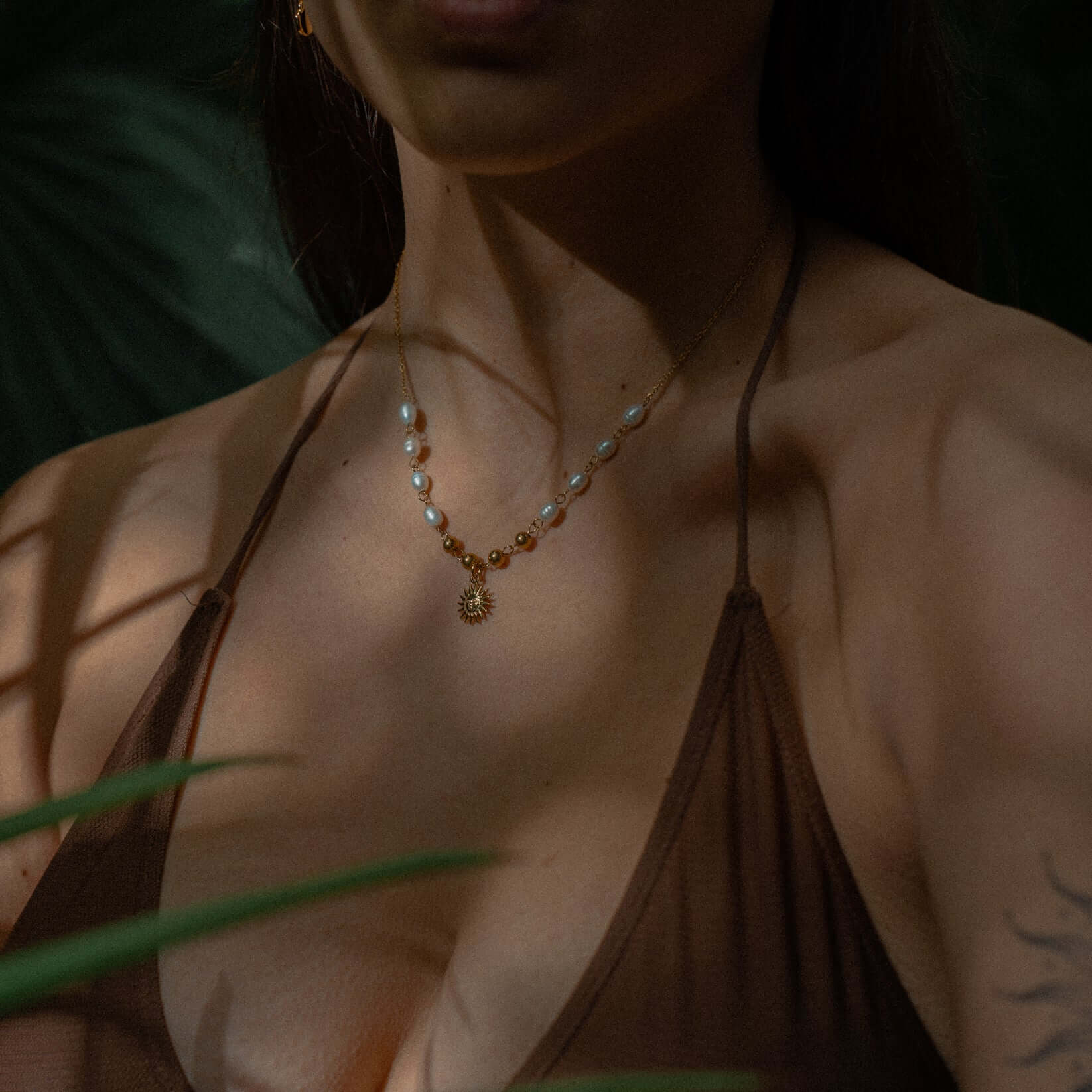 Sun with Pearls Necklace (Gold Plated) | Luvesina