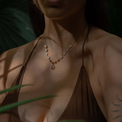 Sun with Pearls Necklace (Gold Plated) | Luvesina