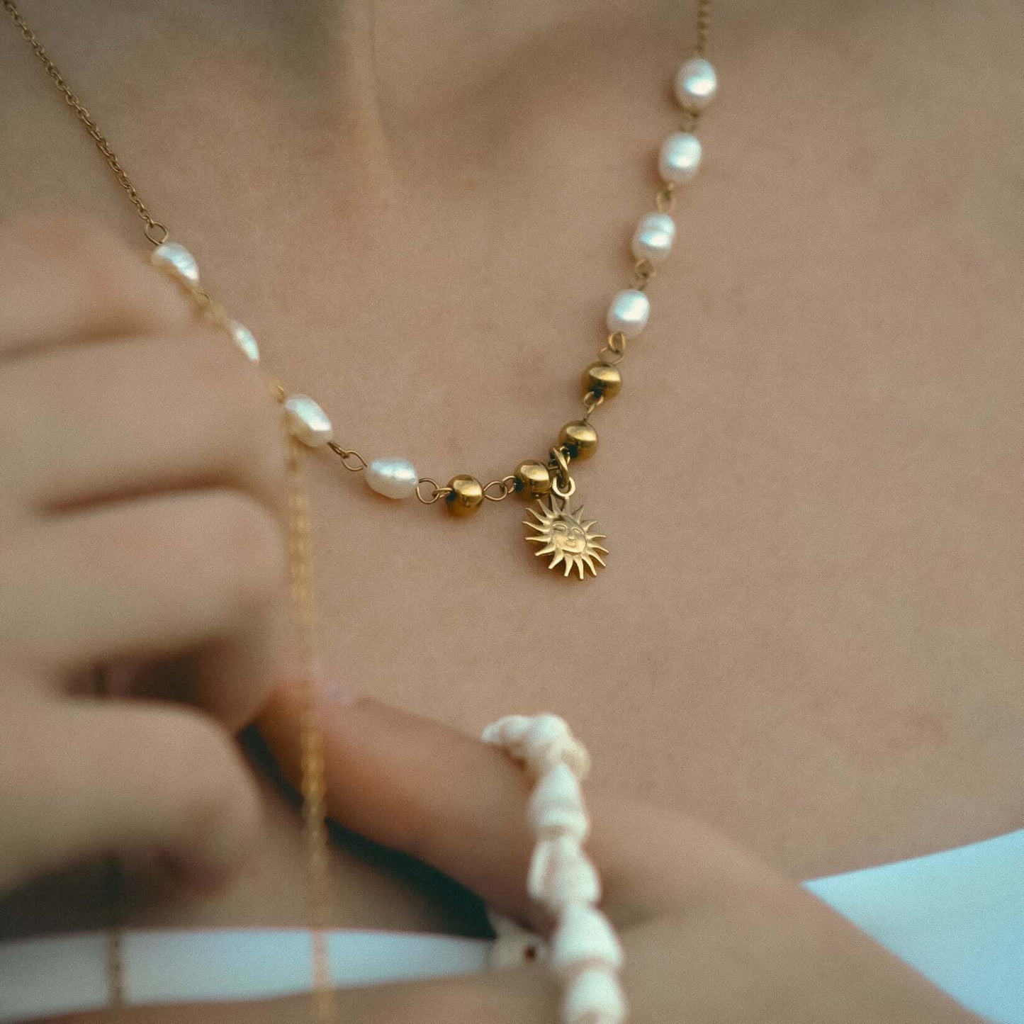 Sun with Pearls Necklace (Gold Plated) | Luvesina