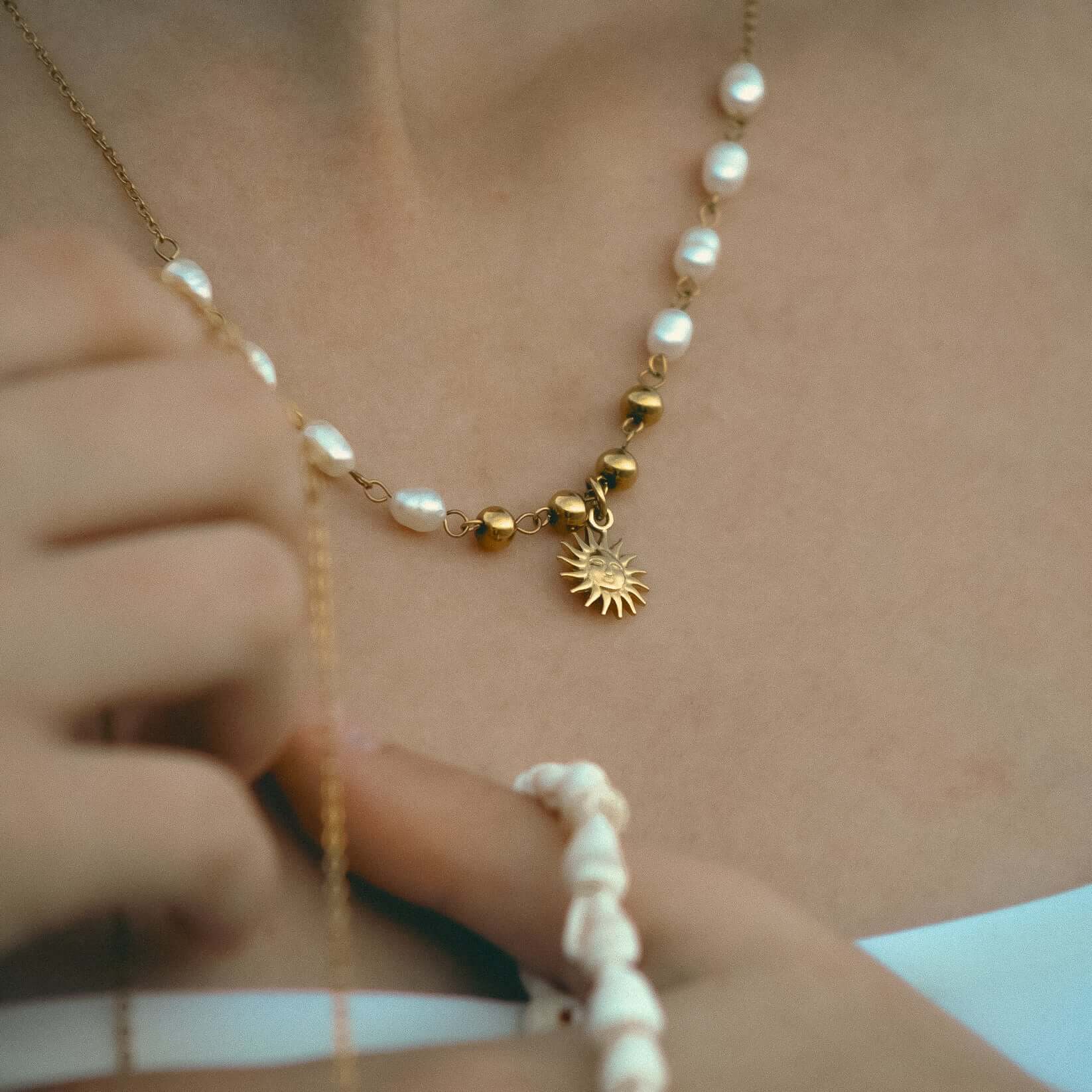 Sun with Pearls Necklace (Gold Plated) | Luvesina