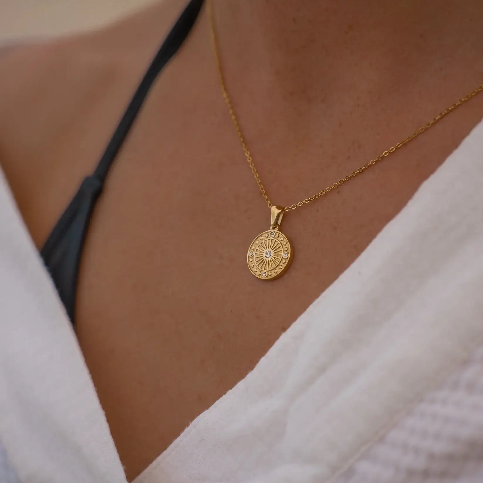 Sun with Zirconias Necklace (Gold Plated) | Luvesina