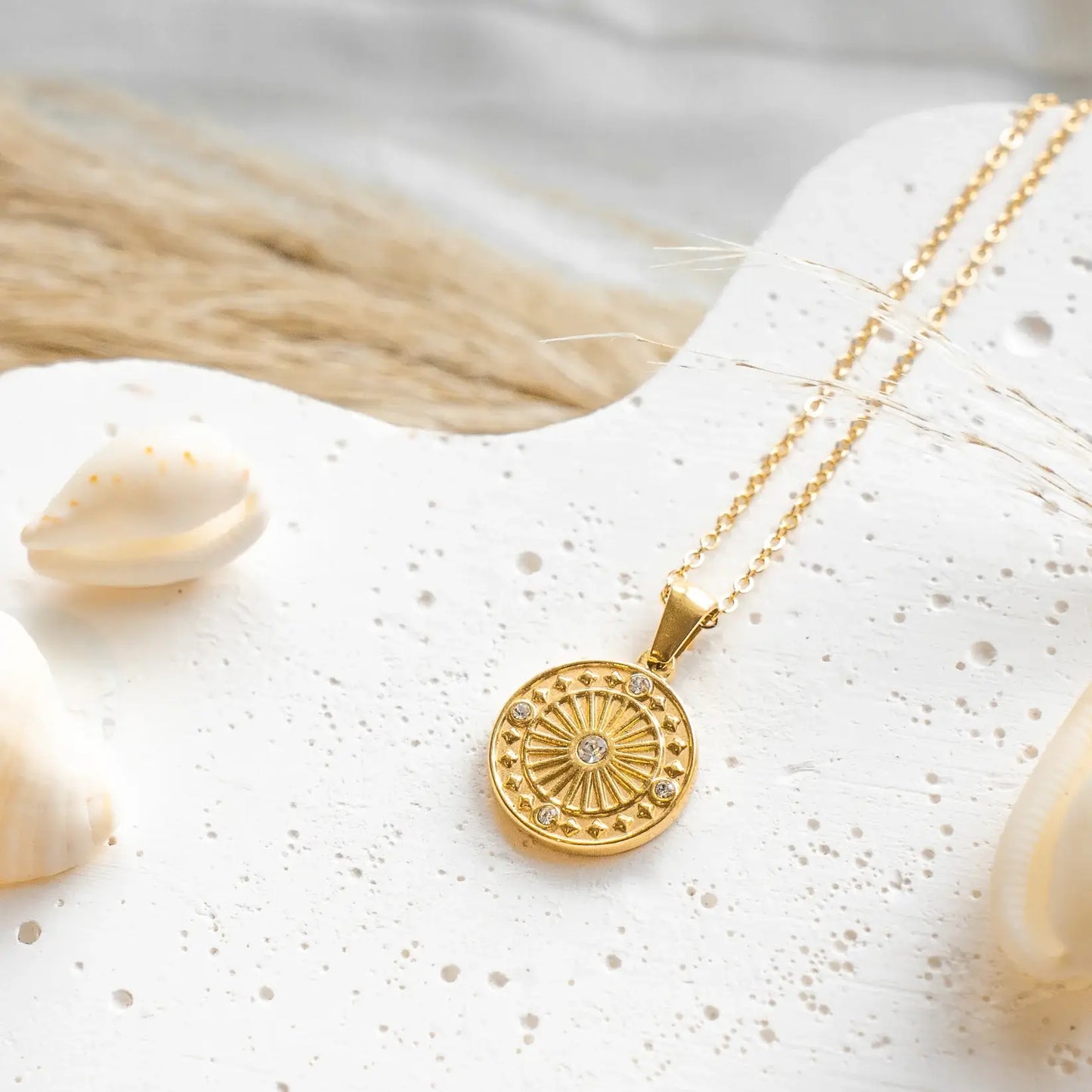 Sun with Zirconias Necklace (Gold Plated) | Luvesina