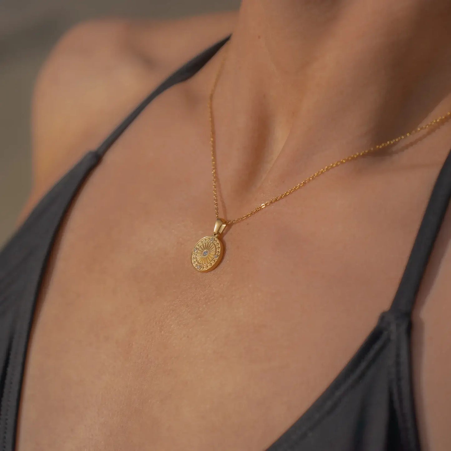 Sun with Zirconias Necklace (Gold Plated) | Luvesina