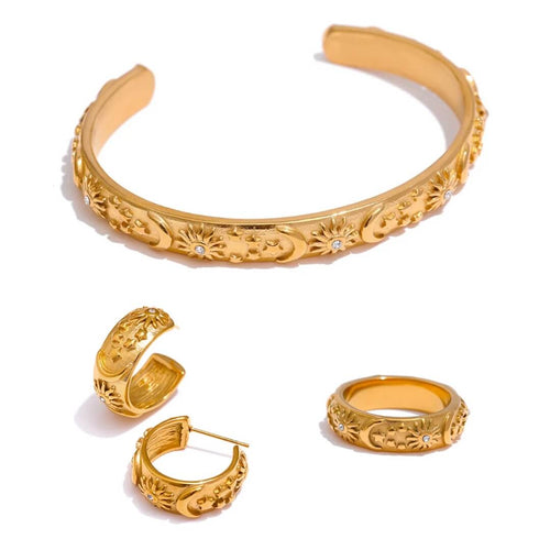 Set Celeste: Brazalete + Earring + Ring (18K Gold Plated) | Luvesina