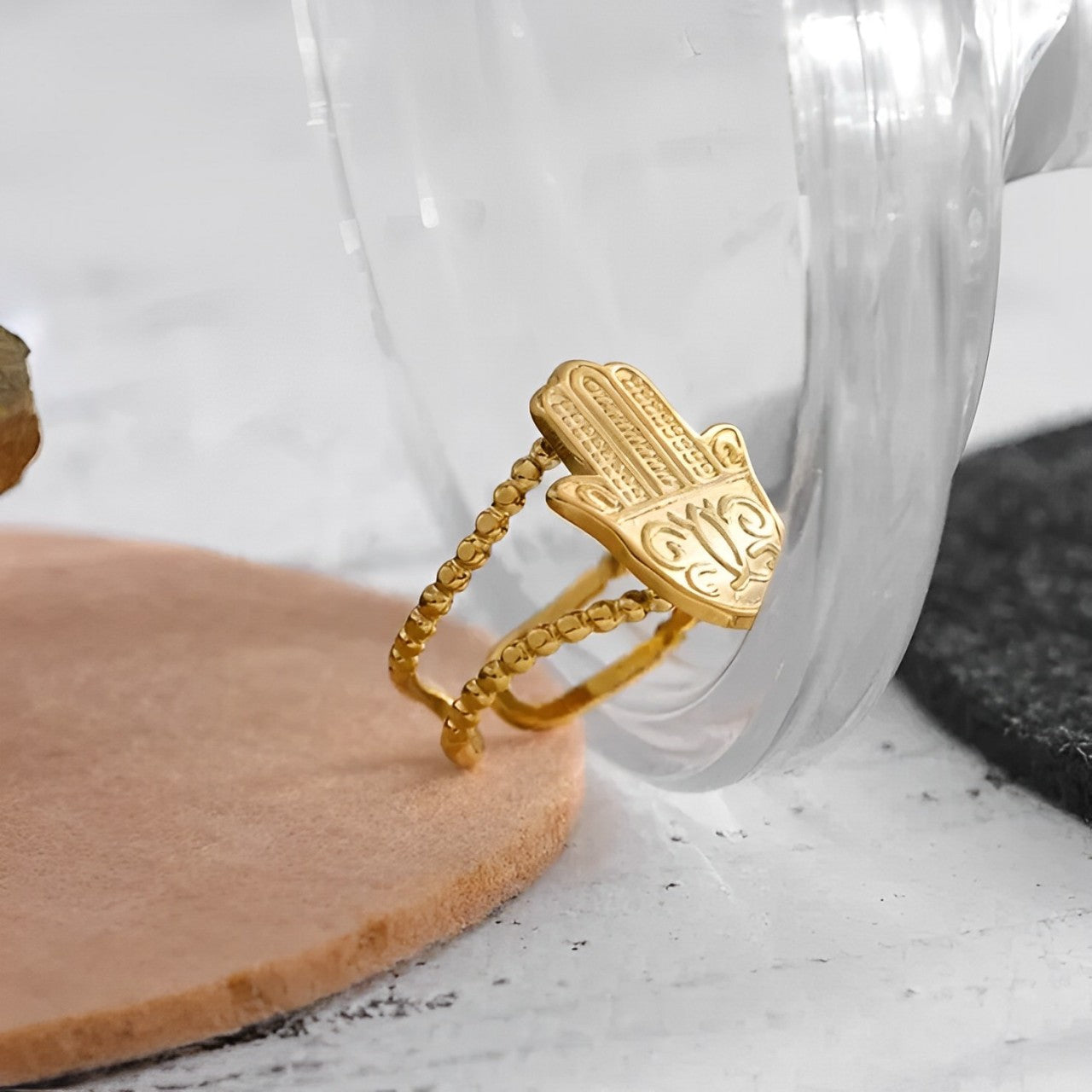 Hand of Fatima Hamsa Ring (18K Gold Plated) | Luvesina