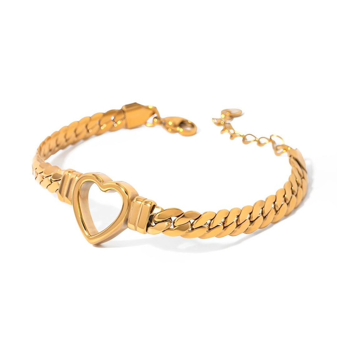 Heart with Chain of Links Grandes Bracelet (18K Gold Plated) | Luvesina