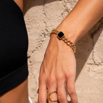 Chain Ónix Square Bracelet (Gold Plated) | Luvesina
