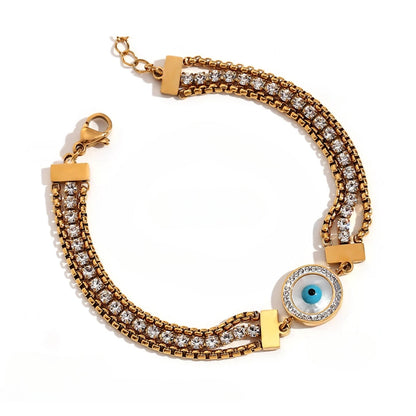 Turkish Eye Chain Triple Zirconia Bracelet (18K Gold Plated) | Luvesina
