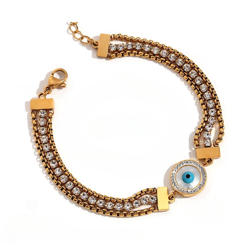 Turkish Eye Chain Triple Zirconia Bracelet (18K Gold Plated) | Luvesina